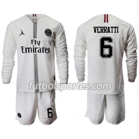 Camisetas Paris Saint Germain VERRATTI 6 Jordan Blanco Niños Tercera Equipacion 2018/2019 Manga Larga